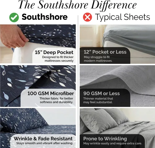 Vista 302 de Southshore Fine Living, Inc. Colección Winter Brush, juego de sábanas de 3 piezas para cama individual, sábana bajera con bolsillo profundo de 14
