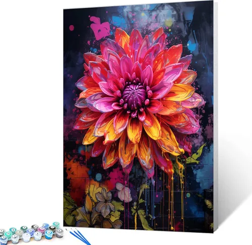 Vista 14 de Kit de pintura por números de flores amarillas tropicales, 16 x 20 pulgadas, grafiti, girasoles, pintura colorida para garabatos, lienzo de pintura