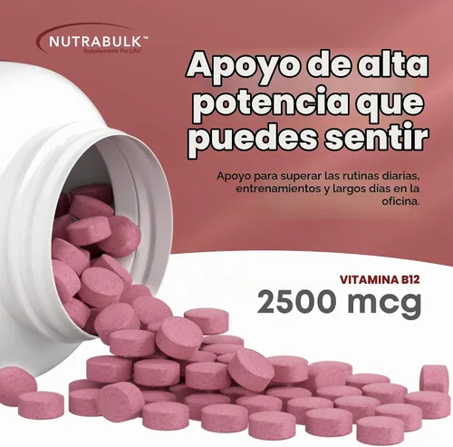Vista 4 de NutraBulk Vitamina B12 2500 mcg Pastillas Sublinguales con Sabor a Cereza