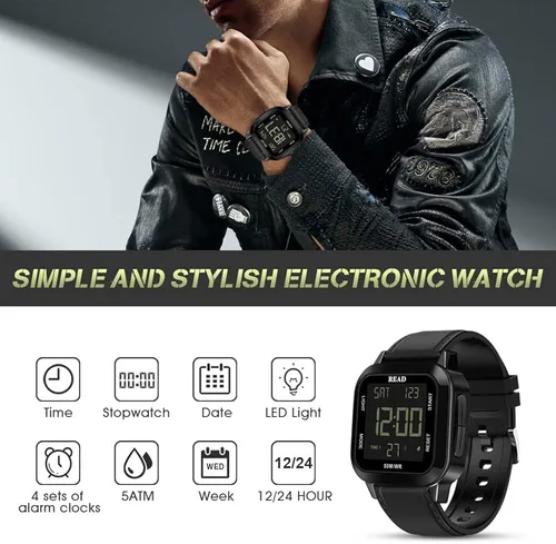 Vista 2 de READ Digital Watch for Men Wrist Watches Waterproof Watch Mens Digital Watch Stainless Steel Case Watch Outdoor Watches LCD Display with Alarm Clock