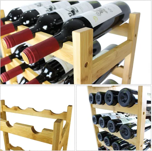 Vista 4 de SMIBUY Estante de bambú para vino, soporte para 20 botellas, estantes de almacenamiento independientes de 5 niveles para cocina, despensa, bodega