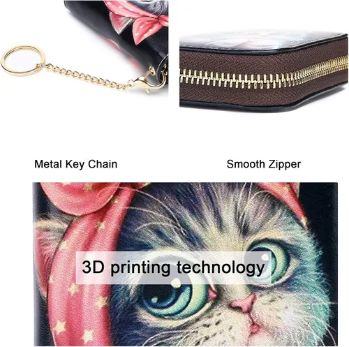 Vista 4 de APHISON - Tarjetero con protección RFID, carteras , funda para tarjetas de cuero con cremallera para mujerniñacaja regalo