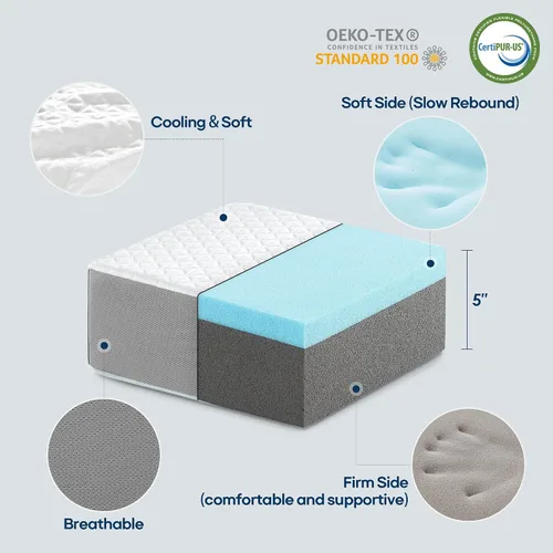 Vista 3 de Kehangte Almohada de cubo refrescante para dormir de lado, almohada cuadrada de espuma viscoelástica para dormir de lado, firme y suave apoyo