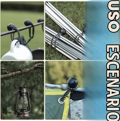 Vista 8 de Paquete de 30 cuerdas elásticas con bola, cuerdas elásticas resistentes de 4 pulgadas, lona de toldo con bolas elásticas para amarre de dosel