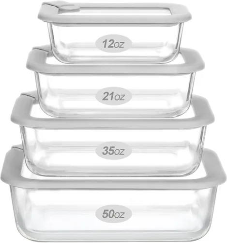Vista 8 de Contenedores de vidrio para alimentos con tapa de vidrio, juego de recipientes de almacenamiento de alimentos aptos para microondas, 2 paquetes