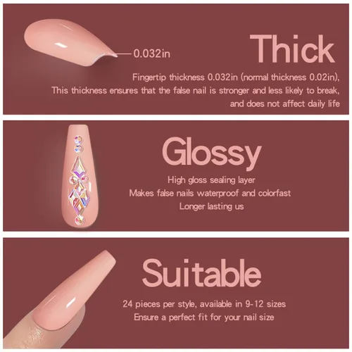 Vista 4 de 24 uñas postizas brillantes con diseños de longitud larga, uñas de boda a presión para novia, uñas acrílicas nude, ataúd a presión con diamantes