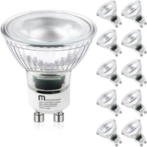 Vista 13 de MASTERY MART - Bombillas LED GU10, equivalentes a 50 W, 5,5 W regulables, cubierta de cristal completa, reflector de luz blanca suave de 2700 K