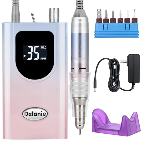 Vista 7 de Delanie Taladro de Uñas Profesional de Alto Torque 35000 RPM Recargable Portátil Eléctrico Lima de Uñas para Acrílico y Gel con Puntas para Negro