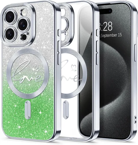 Vista 105 de Hython Funda para iPhone Air con purpurina, compatible con MagSafe Love Heart fundas magnéticas transparentes para teléfono para mujeres y niñas