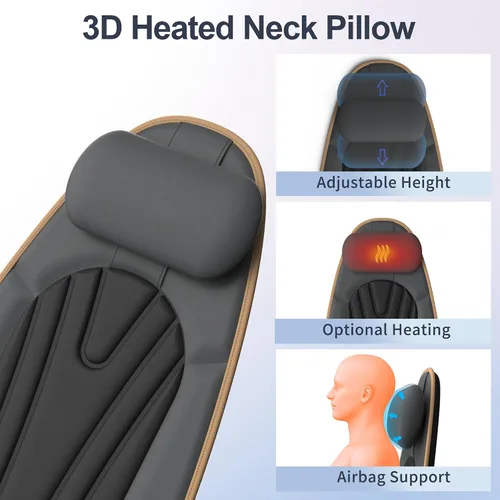Vista 6 de SLOTHMORE Cojín de asiento de masaje, masajeador de espalda de vibración con calor, almohadilla para silla de masaje con almohada ajustable