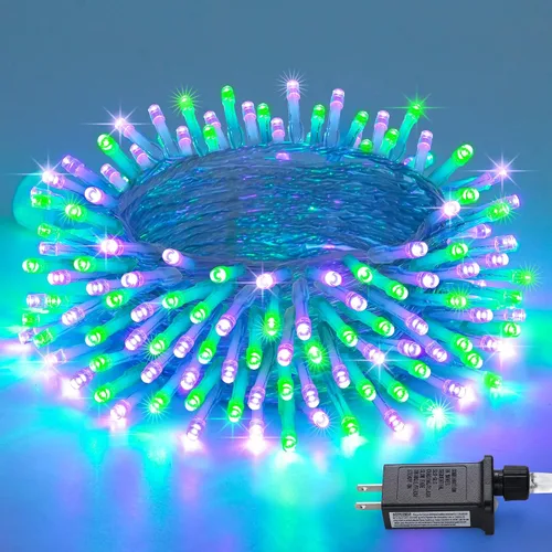 Vista 75 de JMEXSUSS - Tira de 100 luces led para interiores, 8 modos, enchufables, parpadeantes, 33 pies, luces navideñas para exteriores, a prueba de agua