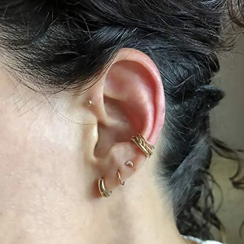 Vista 4 de FreshTrends Pendiente de cartílago de labret de oro de 14 quilates con forma de luna creciente 0079in