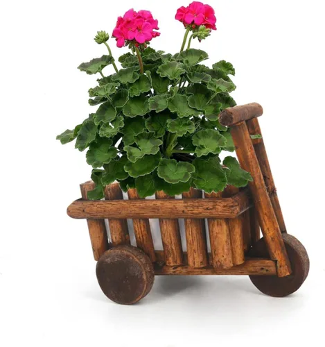 Vista 3 de GANAZONO Maceta de madera hecha a mano con diseño de carrito para el hogar y la oficina, contenedor multifuncional para plantas