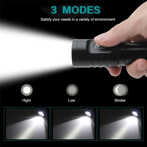 Vista 5 de Linterna de buceo de 10000 lúmenes, luz de buceo IPX8, impermeable, recargable, 3 modos, linterna submarina, linterna LED submarina profesional