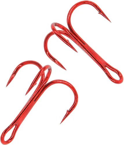 Vista 5 de Kit de ganchos agudos de pesca rojos, ganchos de acero de alto carbono, curvados redondos fuertes y afilados para señuelos, cebos de agua salada