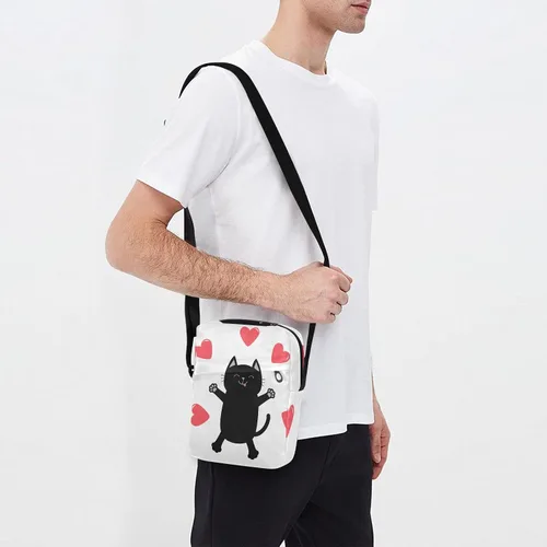 Vista 7 de Bolso de mensajero de salto de gato negro para mujeres y hombres, bolso cruzado para colgar al hombro, bolso cruzado pequeño para conciertos