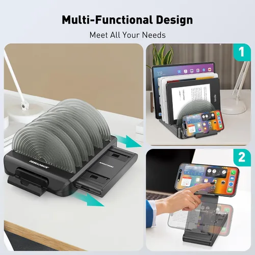 Vista 8 de Soporte vertical para laptop y organizador de escritorio, base ajustable para MacBook, iPad, teléfono