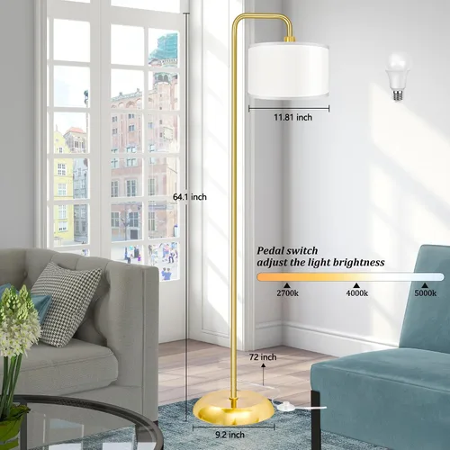 Vista 4 de [Actualizada] Lámpara de pie LED para sala de estar, lámpara de pie de 3 temperaturas de color con interruptor de pie, lámpara de pie moderna alta