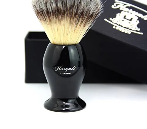 Vista 2 de Haryali London Cepillo de afeitar sintético de tejón y cepillo base negro para hombres