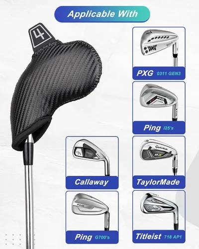 Vista 5 de Iron Golf Head Club Set,10pcs Golf Iron Covers, Black Leather Headcover Wedge Covers for Callaway Taylormade Ping Cobra RH and LH Etc