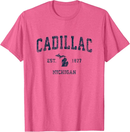 Vista 28 de Cadillac Michigan MI Vintage Sports Design Navy Print Camiseta