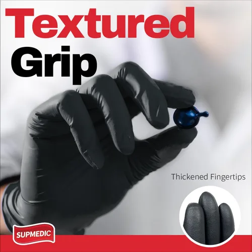 Vista 3 de Supmedic Nitrile+ Disposable Exam Gloves, 5Mil Chemical Resistant Powder-Free Food Safe Clean Medical Glove Black Blue 1000Ct
