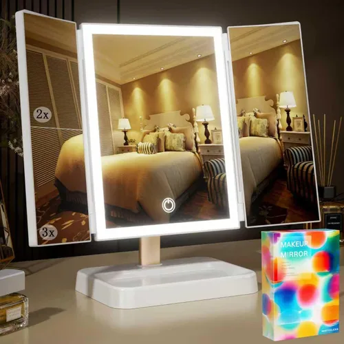 Vista 9 de BERTHALESS Espejo de maquillaje recargable con luces, 14.4 pulgadas de largo x 9.1 pulgadas de ancho, espejo de tocador iluminado para mesa, aumento
