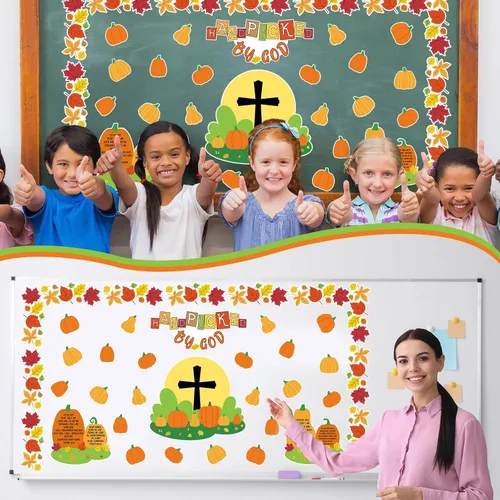 Vista 5 de Jutom Juego de 90 tableros de anuncios religiosos de otoño, seleccionados a mano por Dios cristiano, hojas de arce otoñales, recortes de calabaza