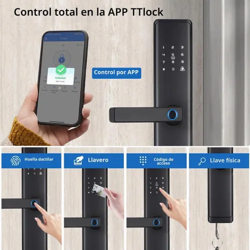 Vista 3 de Sophies Cerradura de puerta de entrada sin llave, cerradura de puerta inteligente Bluetooth funciona con código de control de aplicación y soporte