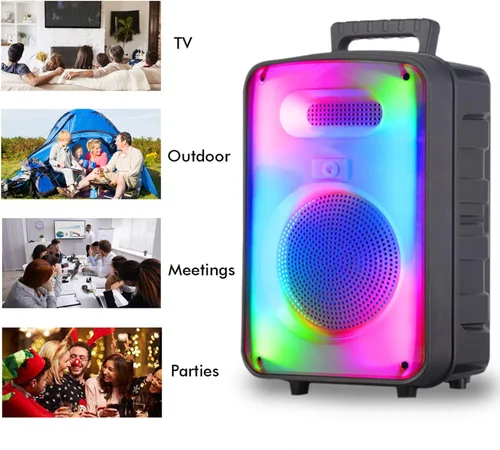 Vista 6 de Technical Pro Altavoz Bluetooth bidireccional recargable de 600 vatios de 8 pulgadas con pared LED brillante, radio FM, USB, sonido estéreo TWS
