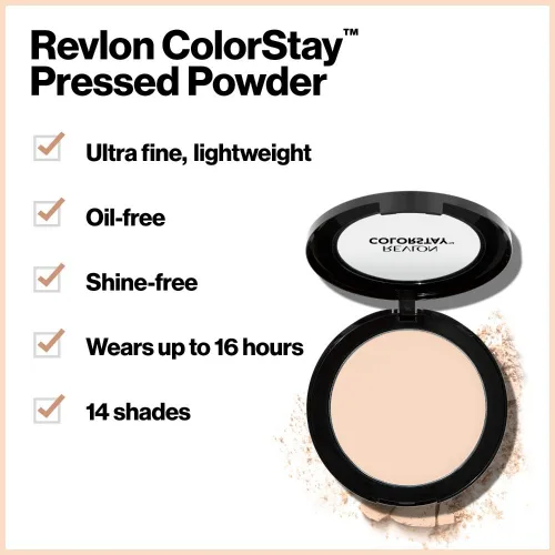 Vista 2 de Revlon ColorStay - Maquillaje facial en polvo prensado, duradero, sin fragancia, no comedogénico, 375 caramelo, 0.3 onzas 375 Toffee