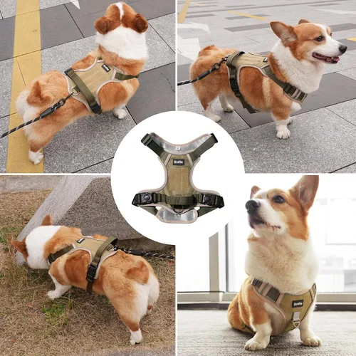 Vista 5 de Arnés para perro pequeño, arnés reflectante resistente táctico sin tirones y collar - seguro, sin estrangulamiento, chaleco para mascotas fácil