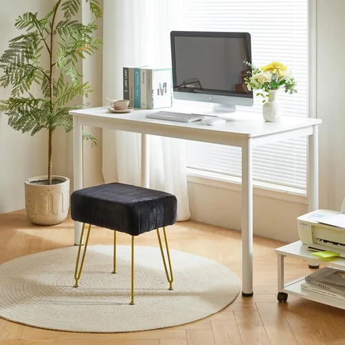 Vista 2 de IBUYKE Reposapiés de terciopelo rectangular, otomano, silla de tocador de maquillaje, mesa auxiliar, asiento de mesa de tocador, puf para sofá, Negro