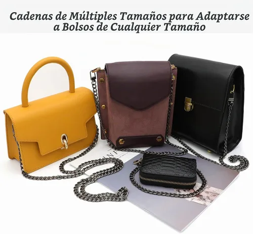 Vista 4 de RAPUDA Correa de cadena para bolso, 4 piezas de diferentes tamaños, correas de cadena para bolso, correas de cadena de metal para bricolaje de Negro