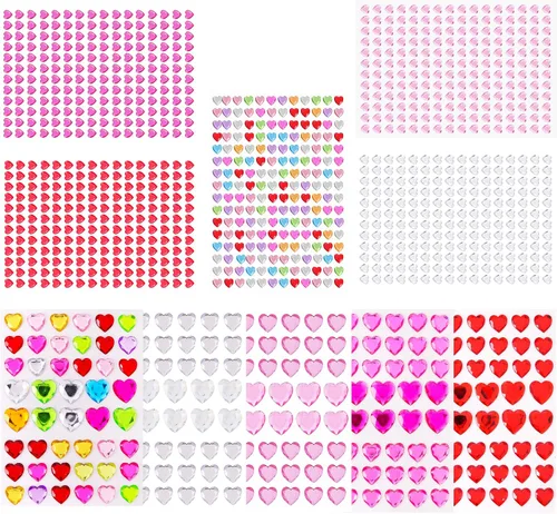 Vista 2 de MYDBUYSOME Calcomanías de corazón, 1190 unidades de gemas autoadhesivas rosas para el cabello, diamantes de imitación para la cara de las uñas