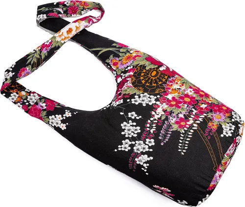 Vista 63 de Bolsa de hombro para mujer, de lona en estilo hippie/bohemio para llevar cruzada al hombro, disponible en diferentes colores y estampados