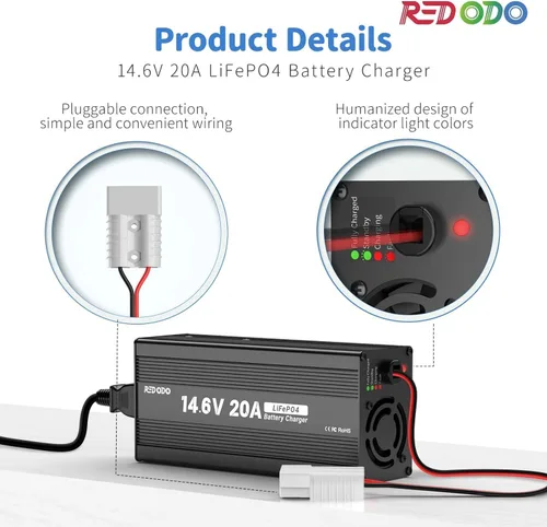 Vista 5 de Redodo Batería LiFePO4 de 12.8V 100Ah con cargador de litio de 14.6V 20A