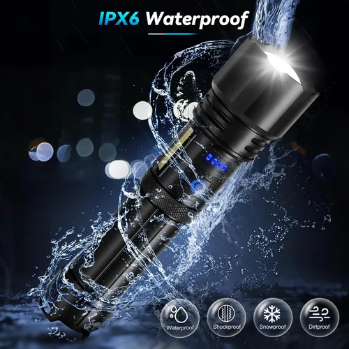 Vista 6 de Sigoobal Linterna LED recargable de alto lúmenes, 99,000 LM, linterna potente súper brillante, luces de flash de alta potencia, linternas de mano