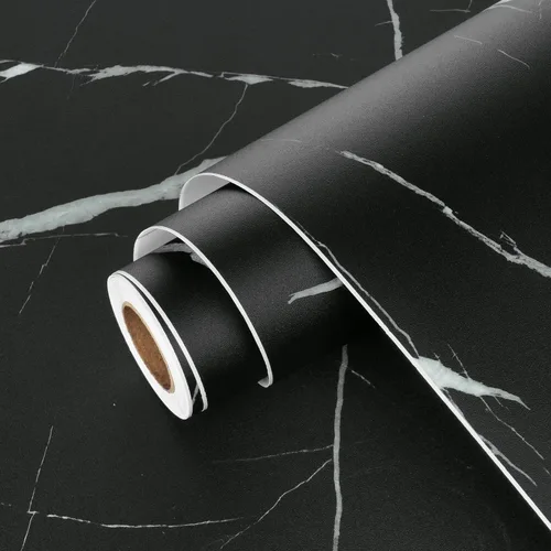 Vista 8 de Wallercity Papel de contacto de mármol negro mate para mesa, papel tapiz de mármol autoadhesivo impermeable para cocina, papel de contacto negro