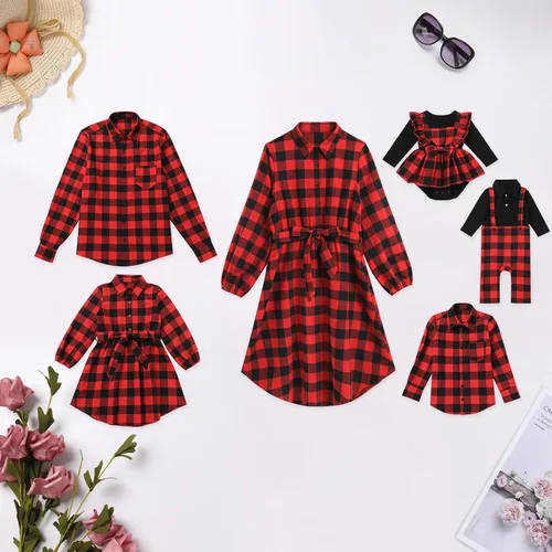 Vista 2 de AWIBMK Trajes familiares a juego para Navidad, color verde y rojo, a cuadros, vestidos para mamá e hija, otoño, invierno, Navidad, trajes familiares