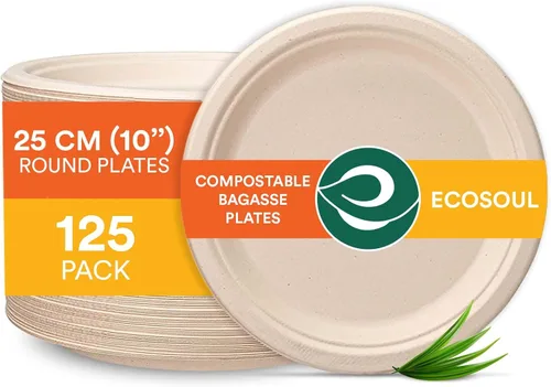 Vista 12 de ECO SOUL Platos de papel de bagazo desechables de 10 pulgadas