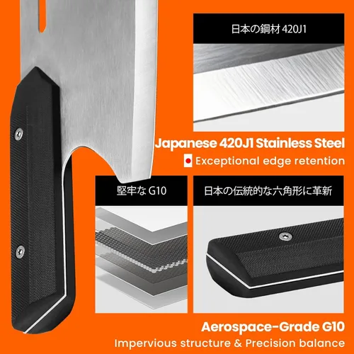 Vista 5 de Cuchilla de corte de pizza de 13 pulgadas, cuchillo de pizza japonés ultra afilado 420J1, cortador de pizza resistente con mango doble G10
