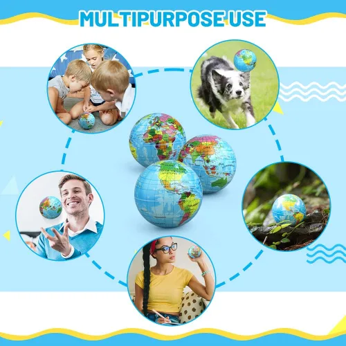 Vista 7 de Umnodobn Mini Earth - Pelotas blandas blandas de 3.7 pulgadas para niños y niñas, juguetes de geografía educativa, juguete de aprendizaje sensorial