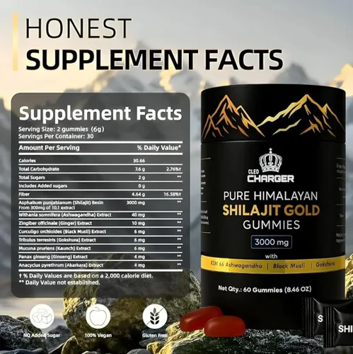 Vista 9 de Shilajit - Gomitas para hombres y mujeres 3000 mg Shilajit orgánico puro del Himalaya con Ashwagandha Gokshura Sin OMG, sin azúcar añadida Más