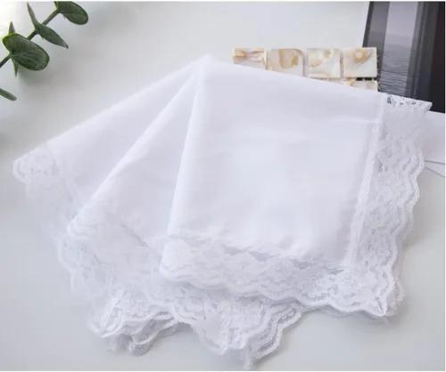 Vista 5 de Pañuelos de encaje de algodón blanco para mujer, pañuelos de boda