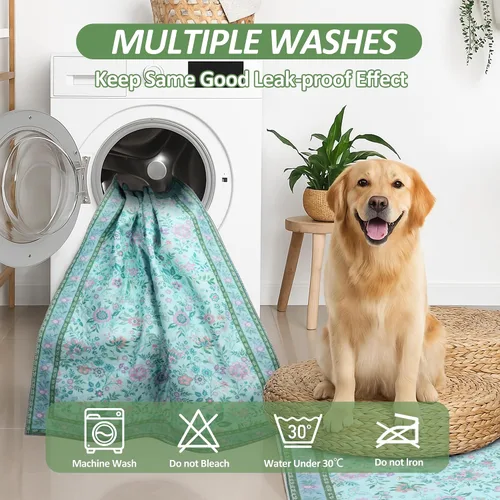 Vista 5 de Almohadillas lavables para orina para perros, paquete de 2 almohadillas reutilizables súper absorbentes para cachorros con patrones de flores