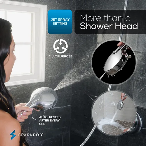 Vista 4 de SparkPod Cabezal de ducha de mano de 5 pulgadas con 9 ajustes de pulverización, pausa de ahorro de agua con interruptor de encendido/apagado
