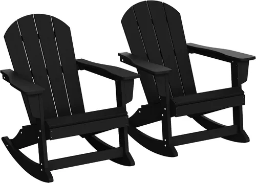 Vista 183 de WestinTrends Silla mecedora Malibu de poliéster para exterior/patio Adirondack, Negra