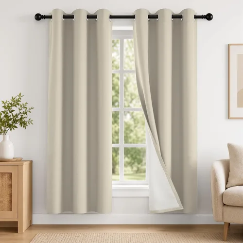 Vista 66 de 2 paneles de cortinas 100% opacas, de peso medio, con aislamiento térmico y ojales para dormitorio, sala de estar, tratamiento de ventana
