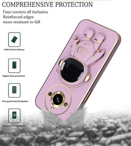 Vista 6 de Funda compatible con Realme 11 Pro Plus con chapado creativo de astronauta y dibujos animados, rosa, para Realme 11 Pro Plus, funda de teléfono